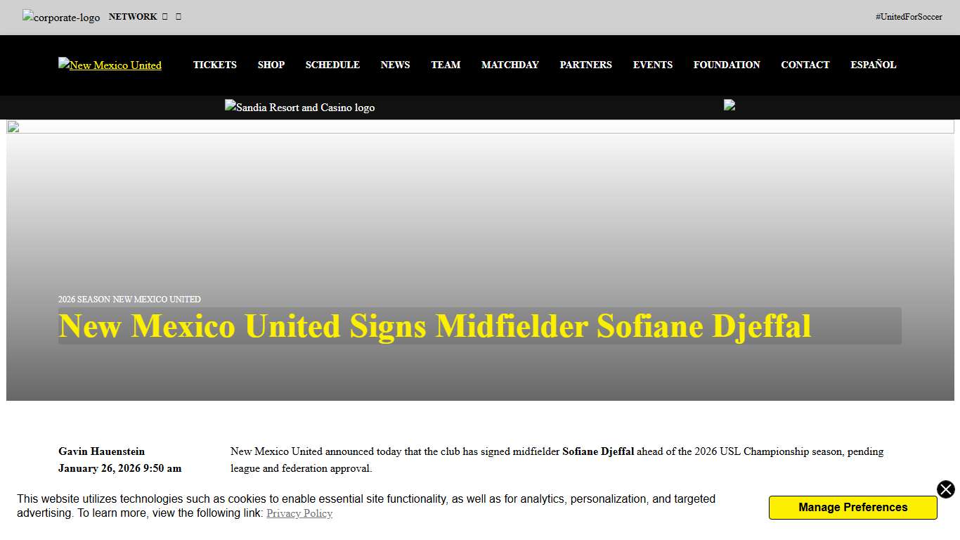 New Mexico United Signs Midfielder Sofiane Djeffal - New Mexico United