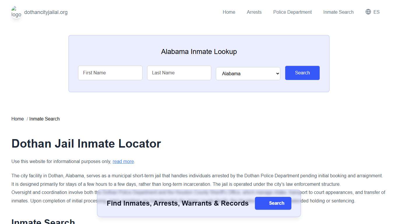 Dothan, AL Municipal Jail Inmate Search