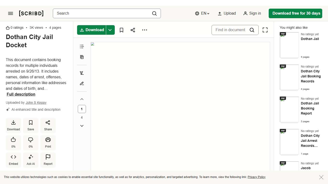 Dothan City Jail Docket PDF